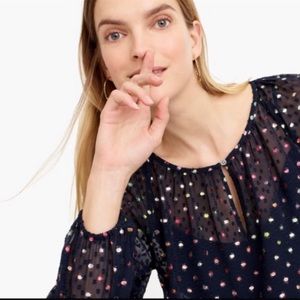 🎨J.CREW🎨POPOVER IN RAINBOW CLIP DOTS CHIFFON🎨